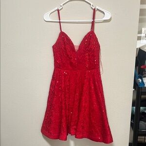 Red Lace Spaghetti Strap Dress